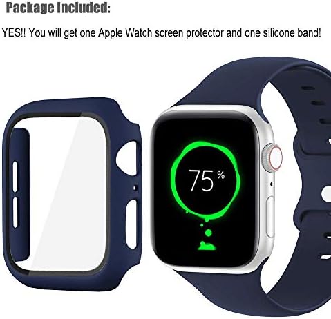 מארז שעון Vopteep [להקה כלול] תואם לסדרת Apple Watch 6/SE/5/4 רצועת סיליקון רכה עמידה עם כיסוי מלא דקיק החל החלפת מארז קשה ל- iWatch